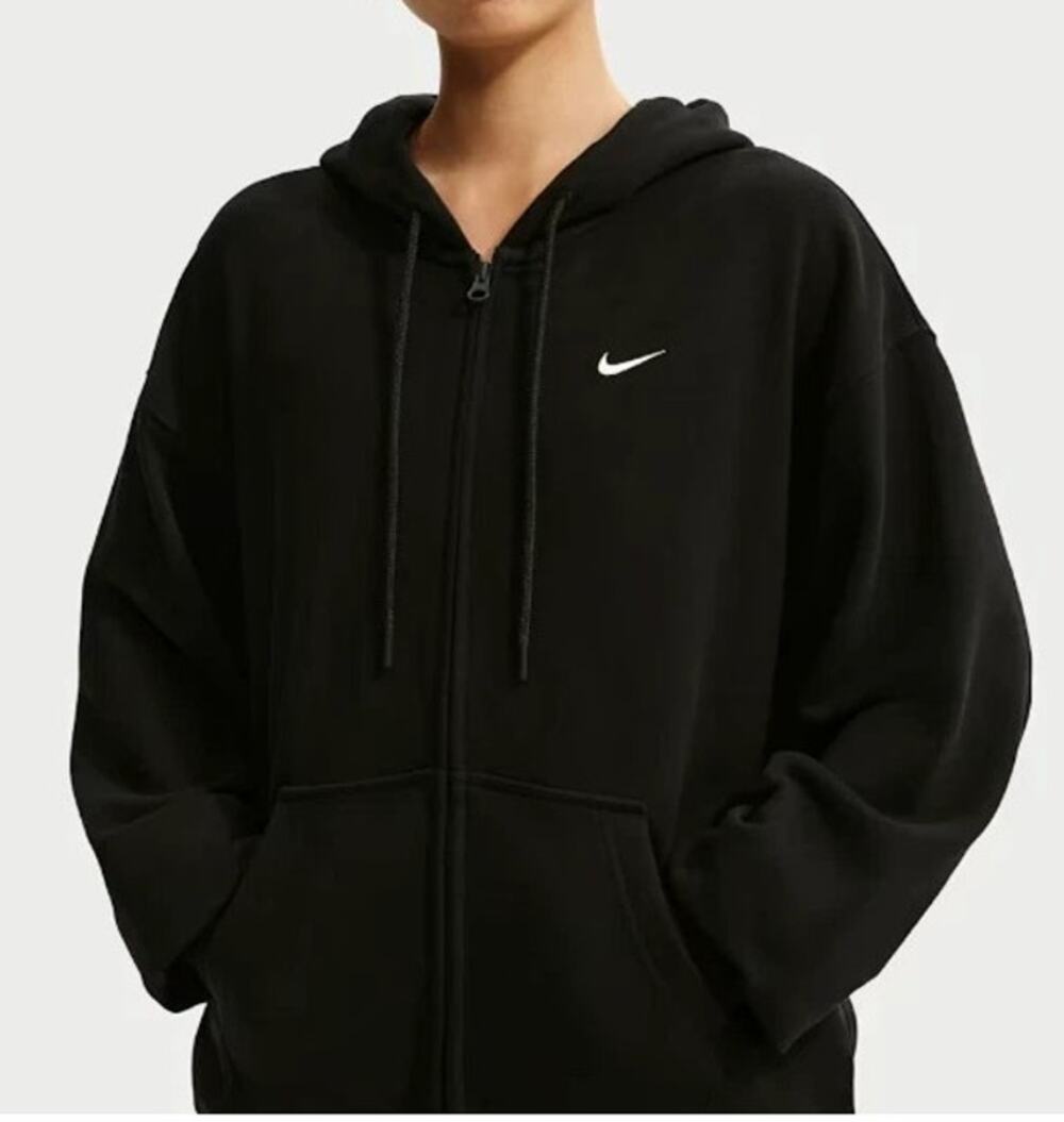 Nike Womens Studio Fleece Oversized Full Zip Cropped Hoodie XXL Black Athleisure